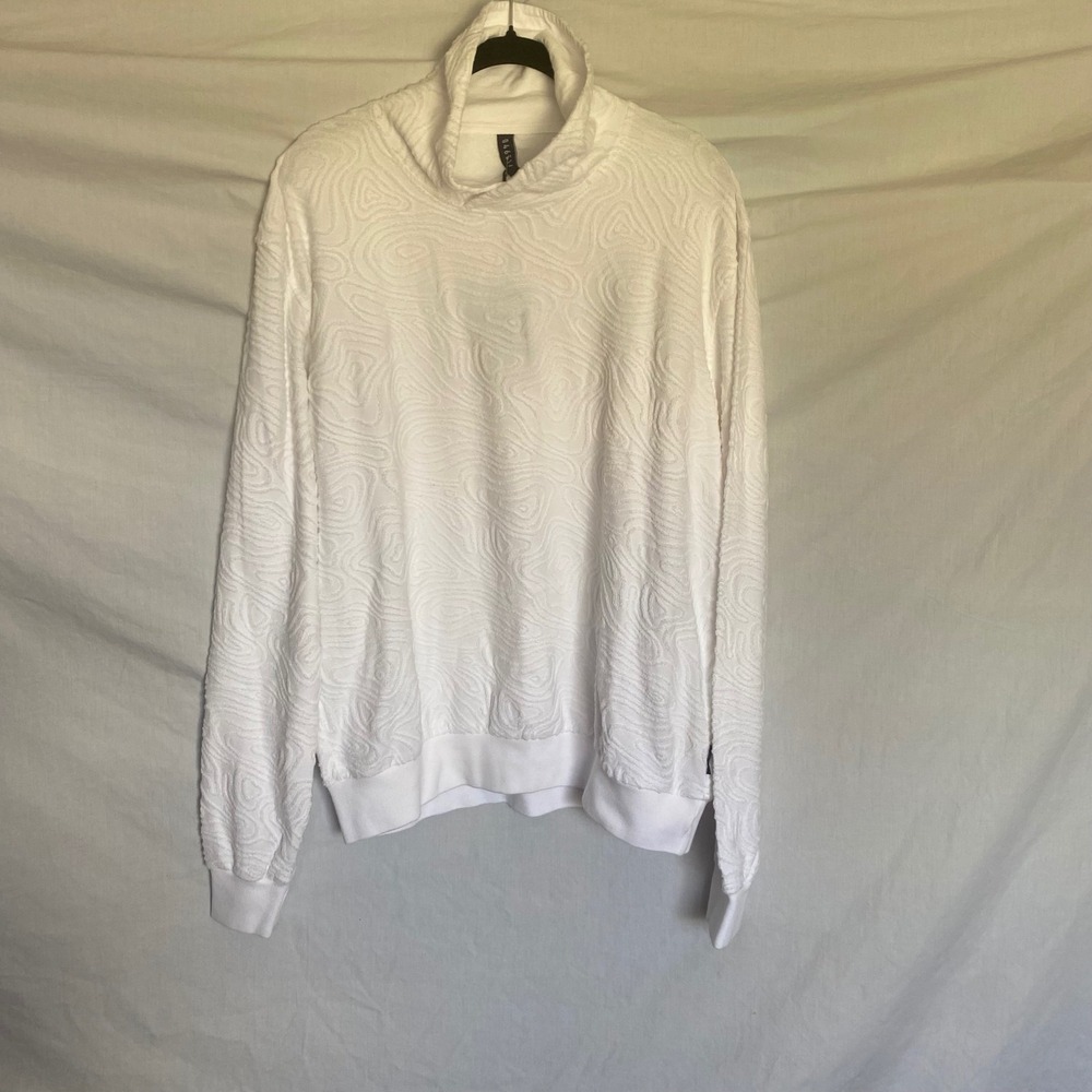 04651/ A Trip in a Bag White Textured Mock Neck Cotton Sweatshirt Womens Medium